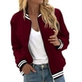 thumbnail image 1 of Xinoom Women Long Sleeve Zip‑Up Bomber Jacket, Ribbed Cuff Hem Varsity Coat, Lightweight Windproof Fabric, Street Style Going‑Out Casual Outerwear Red,M, 1 of 5