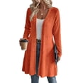 thumbnail image 1 of Xinoom Women Open Front Ribbed Knit Cardigan, Long Sleeve A-line Flowy Hem Sweater Coat, Casual Mid Length Loose Fit Layering Outerwear for Daily Office Weekend Orange,XXL, 1 of 5