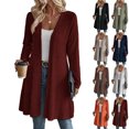 thumbnail image 1 of Xinoom Women Open Front Ribbed Knit Cardigan, Long Sleeve A-line Flowy Hem Sweater Coat, Casual Mid Length Loose Fit Layering Outerwear for Daily Office Weekend Black,L, 1 of 5