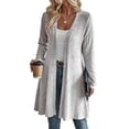 thumbnail image 1 of Xinoom Women Open Front Ribbed Knit Cardigan, Long Sleeve A-line Flowy Hem Sweater Coat, Casual Mid Length Loose Fit Layering Outerwear for Daily Office Weekend Gray,XL, 1 of 1