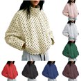 thumbnail image 1 of Xinoom Women Polka Dot Cropped Windbreaker Jacket, Stand Collar Long Sleeve Oversized Coat with Side Pockets, Lightweight Drawstring Hem Casual Street Outerwear Black,L, 1 of 8