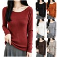 thumbnail image 1 of Xinoom Women Scoop Neck Ribbed Knit Top, Long Sleeve Slim Fit Sweater, Stretchy Form Fitting Knit Shirt for Casual Dating Black,L, 1 of 6