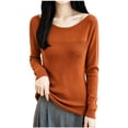 thumbnail image 1 of Xinoom Women Scoop Neck Ribbed Knit Top, Long Sleeve Slim Fit Sweater, Stretchy Form Fitting Knit Shirt for Casual Dating Orange,XXL, 1 of 6