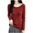 thumbnail image 1 of Xinoom Women Scoop Neck Ribbed Knit Top, Long Sleeve Slim Fit Sweater, Stretchy Form Fitting Knit Shirt for Casual Dating Red,M, 1 of 6