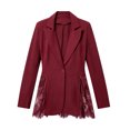 thumbnail image 1 of Xinoom Women Single Button Blazer Jacket, Notched Lapel Long Sleeve Suit Coat, Lace Panel Spliced Hem, Elegant Slim Fit For Work Office Business Casual Occasions Wine,S, 1 of 8
