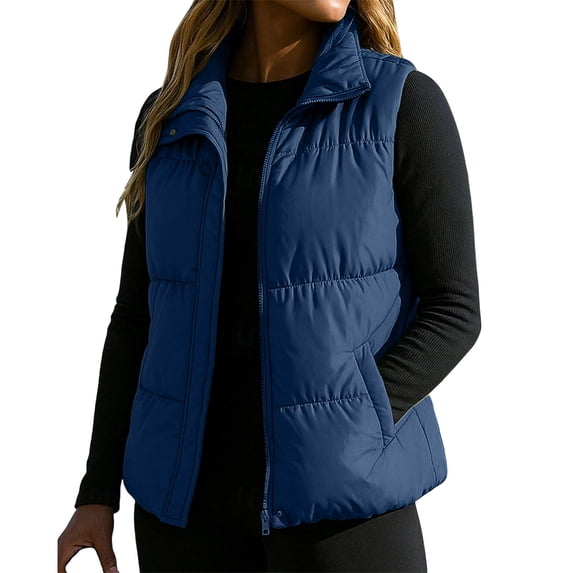 Zip Button Snap Xinoom Women Stand Collar Puffer Vest, Full Zip Front, Snap Button ...
