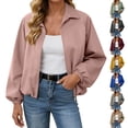 thumbnail image 1 of Xinoom Women Zip Up Cropped Bomber Jacket, Point Collar Long Sleeve Balloon Cuffs Loose Casual Outer Coat, Lightweight Streetwear Outerwear Black,L, 1 of 7