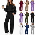 thumbnail image 1 of Xinoom Women's 2 Piece Off Shoulder Sweatshirt Set, Long Sleeve Slouchy Top & Elastic Waist Wide Leg Pants, Soft Matching Outfit, Gift for Ladies, Casual Hangout Army Green,L, 1 of 7