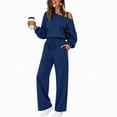 thumbnail image 1 of Xinoom Women's 2 Piece Off Shoulder Sweatshirt Set, Long Sleeve Slouchy Top & Elastic Waist Wide Leg Pants, Soft Matching Outfit, Gift for Ladies, Casual Hangout Navy,M, 1 of 6