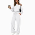 thumbnail image 1 of Xinoom Women's 2 Piece Off Shoulder Sweatshirt Set, Long Sleeve Slouchy Top & Elastic Waist Wide Leg Pants, Soft Matching Outfit, Gift for Ladies, Casual Hangout White,L, 1 of 6