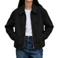 thumbnail image 1 of Xinoom Women's Faux Suede Zip Up Work Jacket, Point Collar Long Sleeve Boxy Cropped Utility Coat with Side Pockets, Casual Fall Outerwear Black,L, 1 of 8