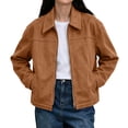 thumbnail image 1 of Xinoom Women's Faux Suede Zip Up Work Jacket, Point Collar Long Sleeve Boxy Cropped Utility Coat with Side Pockets, Casual Fall Outerwear Coffee,XXL, 1 of 8