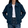 thumbnail image 1 of Xinoom Women's Faux Suede Zip Up Work Jacket, Point Collar Long Sleeve Boxy Cropped Utility Coat with Side Pockets, Casual Fall Outerwear Navy,L, 1 of 8