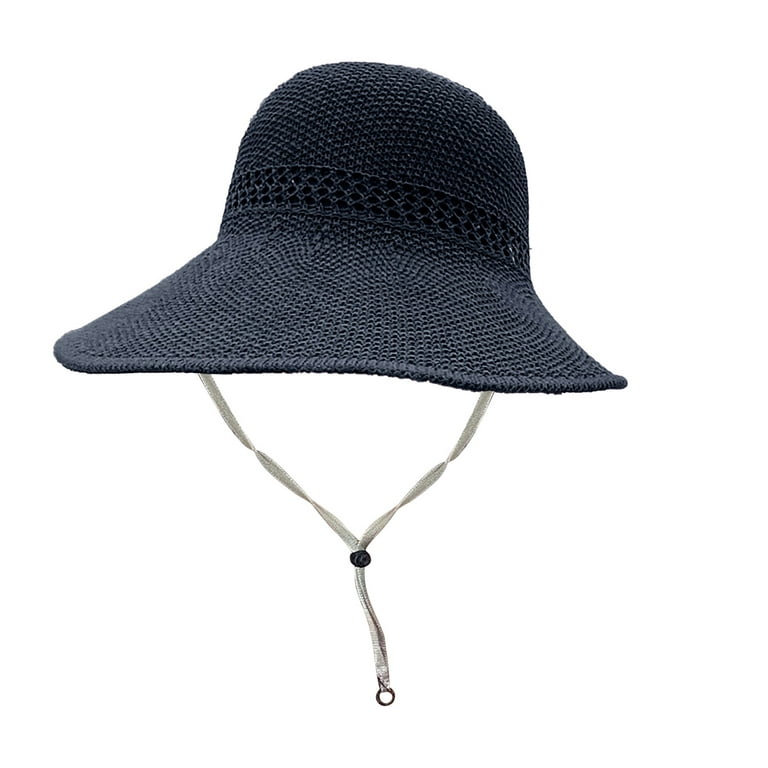 Xinqinghao Floppy Packbale Travel Hat Hiking Lawn Sun Hats Bucket Hat with  Strings for Travel Black