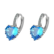 Xinqinghao Love Heart Zircon Earrings For Women Teen Girls Huggie Hoops Clip Earrings Blue