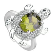 Xinqinghao Sterling Silver Turtle Ring Green Opal Ring Turtle Jewelry Longevity Gift Silver 10