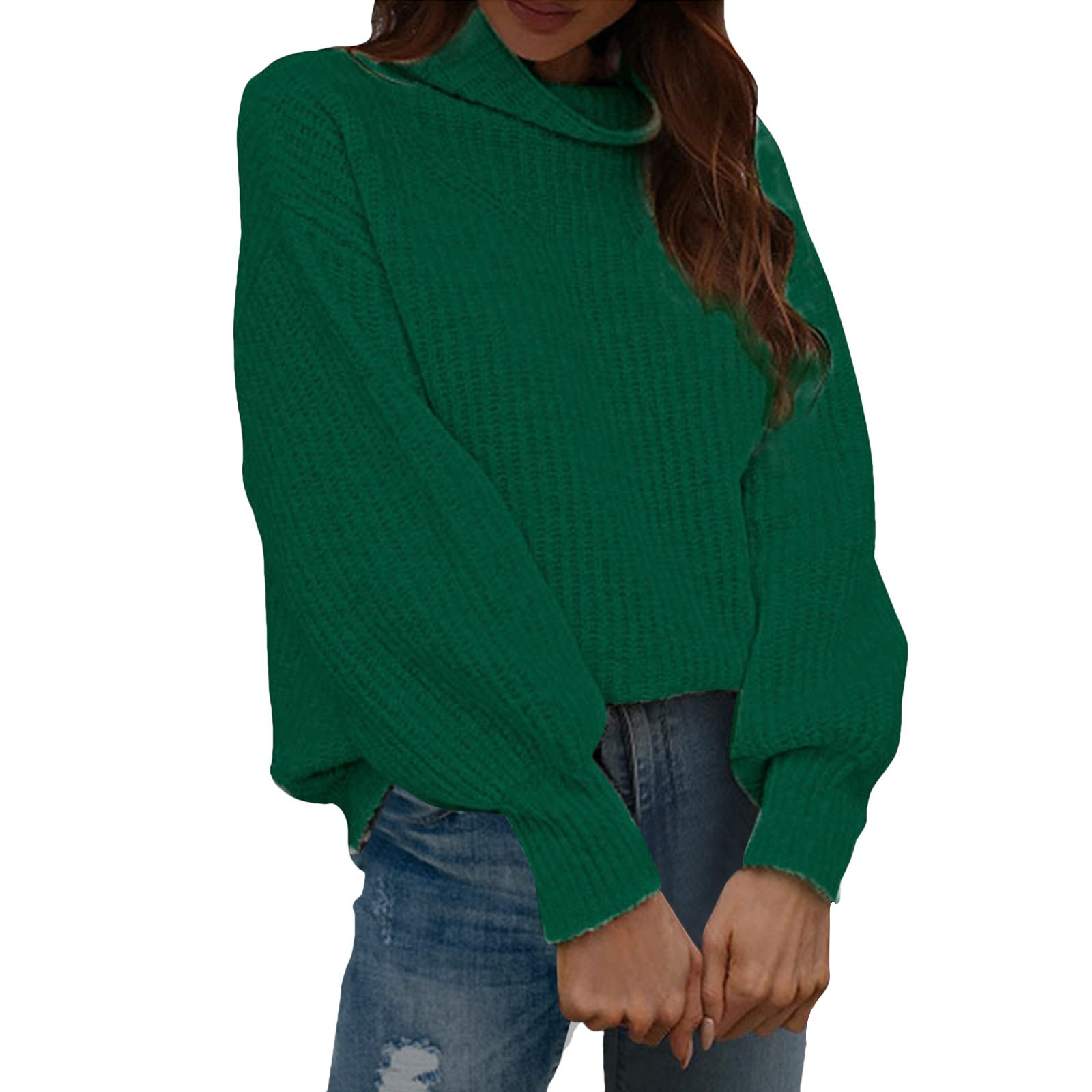 Xinqinghao Women's Long Sleeve Knit Casual Sweater Tops Solid Color