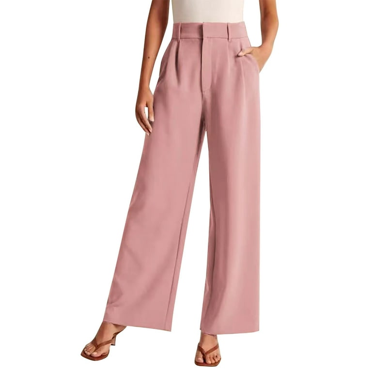 women's trousers high waisted plus size Solid High Rise Straight Leg Pants  women's trousers high waisted elastic (Color : Hot Pink, Size : XS) : Buy  Online at Best Price in KSA 