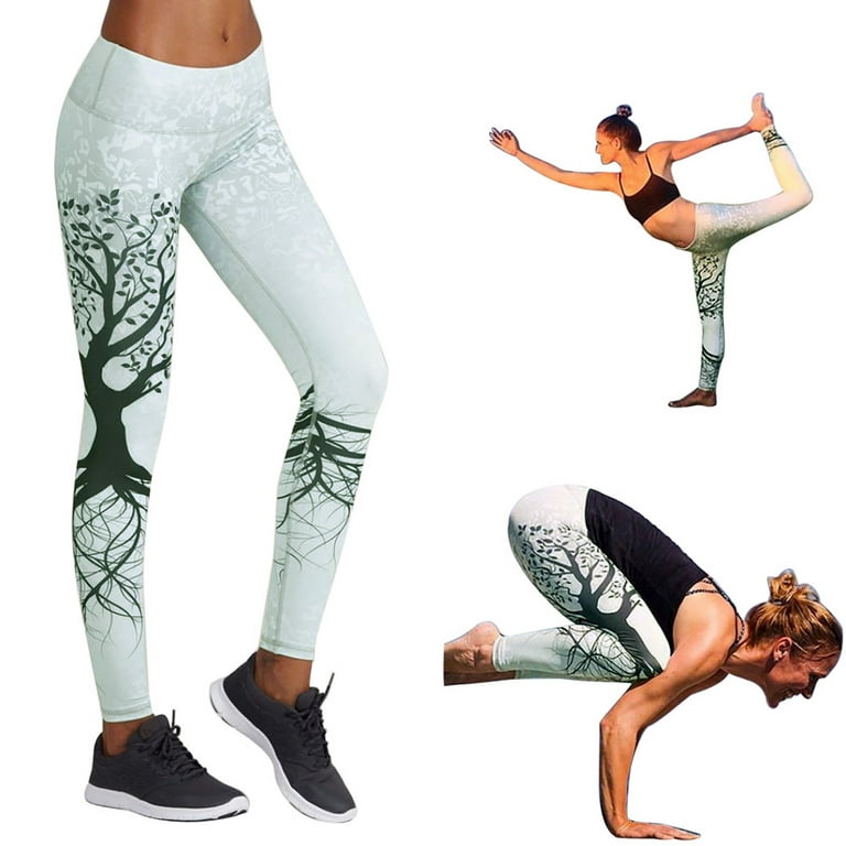 Xinqinghao Yoga Pants Women Women Printed Sports Yoga Workout Gym Fitness  Exercise Pants White/L Yoga Pants With Pockets White L 