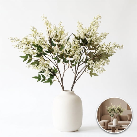 Xinshengli Fake Flowers 2 Pcs 43" Greenery Stems Branches for Vase Floral Stems Realistic Sedum Spray for Home Decor Table Office Wedding Bedroom Party DIY Floral Arrangements Farmhouse (White)