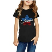 UKLSQMA Xinsrenus 4th of July Clothing for Baby Shirts For Kids Short Sleeve Graphic T-Shirt Round Neck Crop Top For 3-14 Years Girls And Boy T-Shirt Tee Memorial Day Outfit Baby Girl