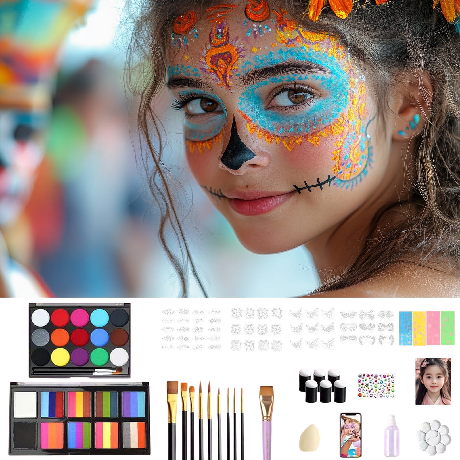 Xinsrenus Face Paint Kit for KidsBeginners with Brushes Stencils ...