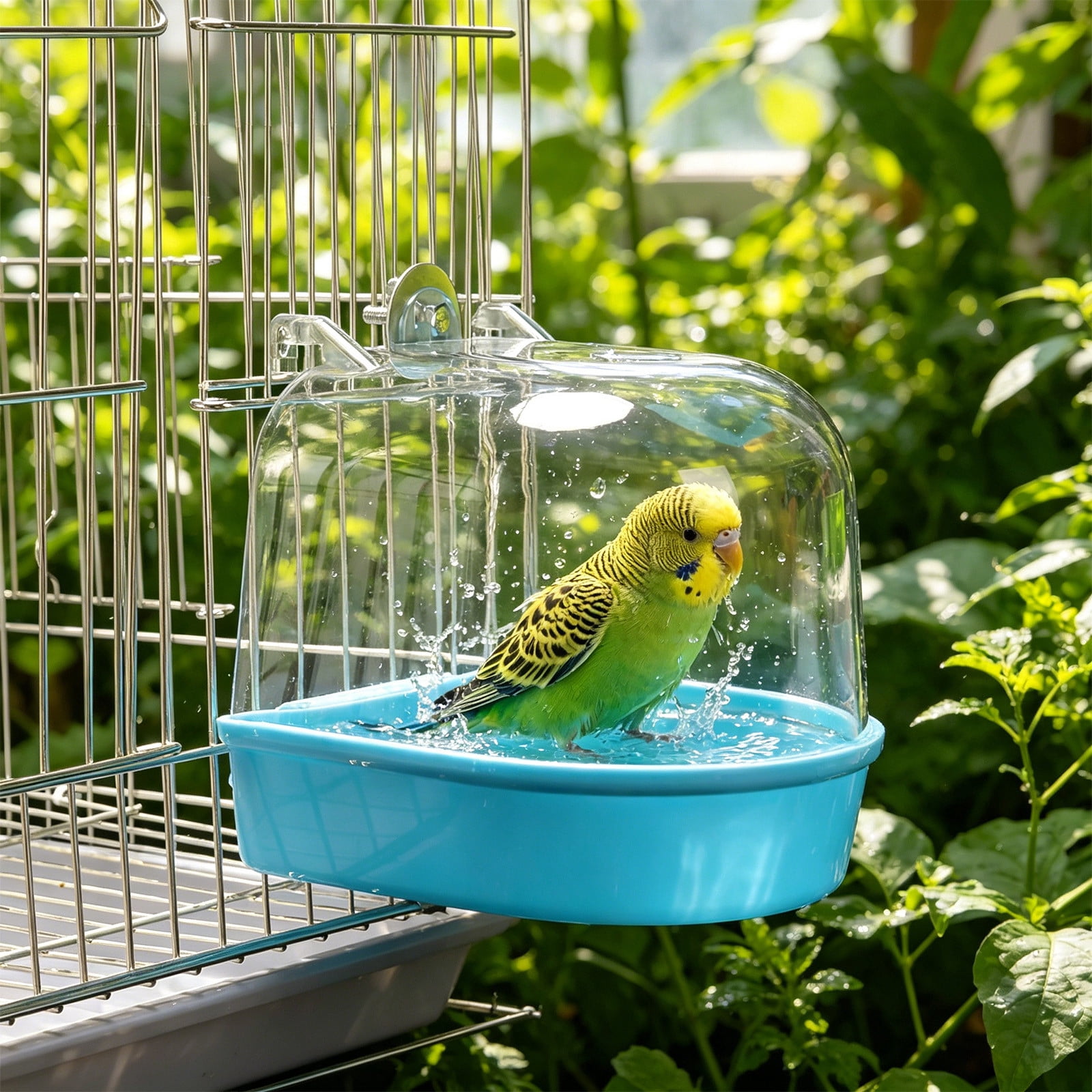 Xinsrenus Hanging Bird Bath Box for Parrots Cage, Plastic Bathing Tub ...