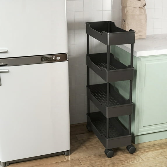 Xinsrenus Slim Rolling Storage Cart, Multi Tier Narrow Bathroom Organizer, Adjustable Kitchen Shelf with Wheels for Living Room Bedroom