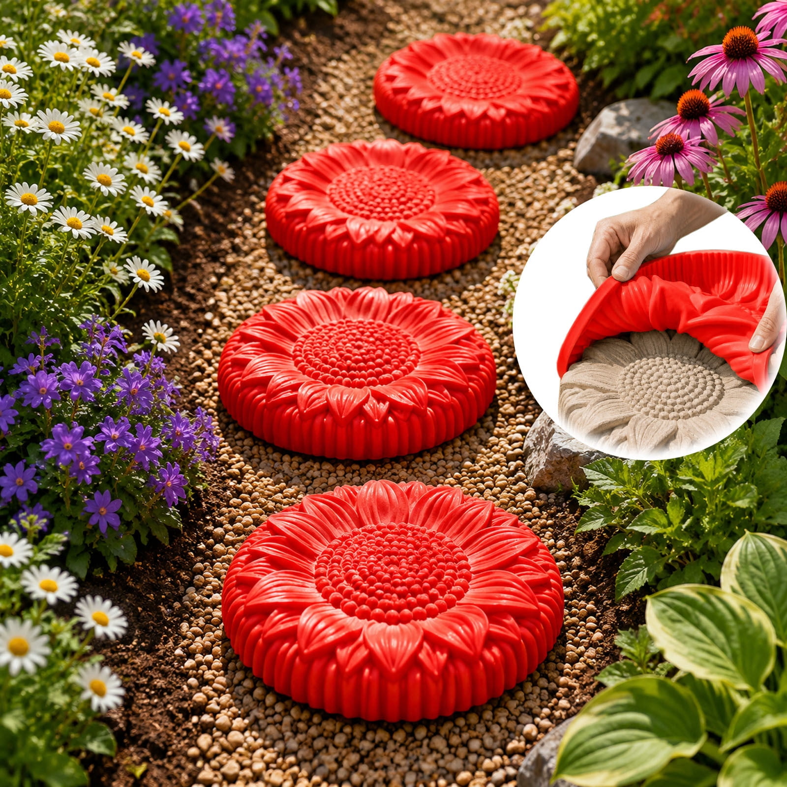 Xinsrenus Sunflower Stepping Stone, Reusable Silicone Concrete Paver ...