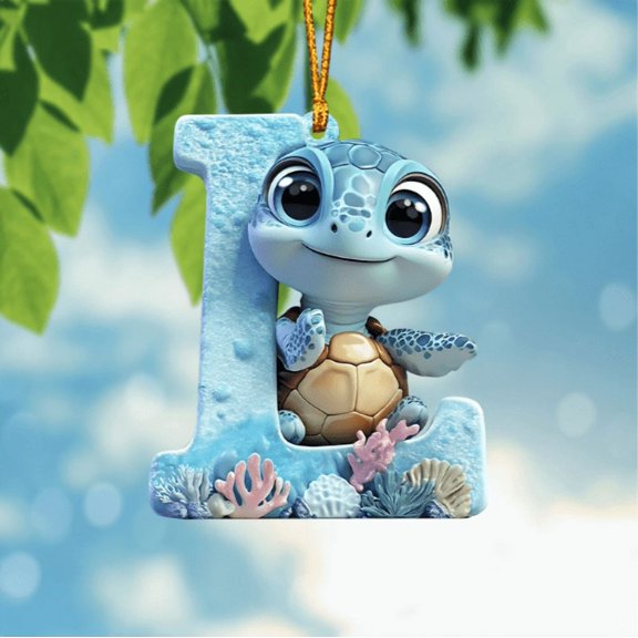 Xinsrenus Turtle Letter Shaped Ornament, Resin Alphabet Hanging Decoration with String for Christmas Tree Nursery Wall Decor