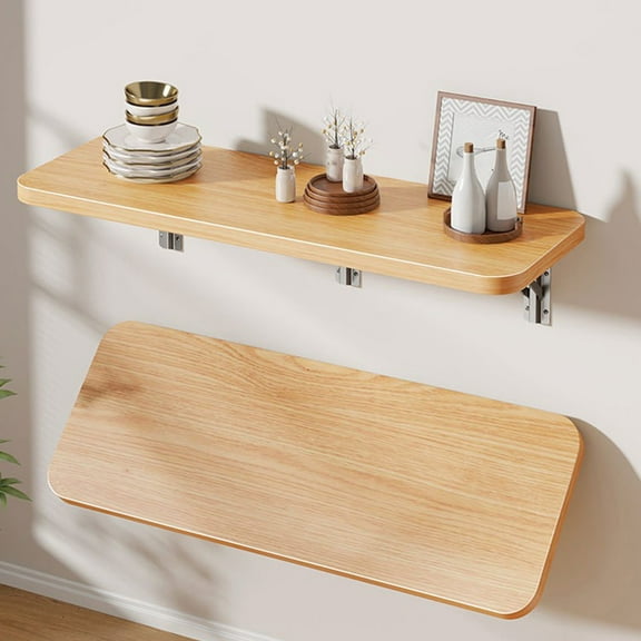 Xinsrenus Wall Mounted Foldable Shelf, A Board Wall Shelf for Storage, Wood Iron Flip Up Organizer for Bathroom Kitchen Door