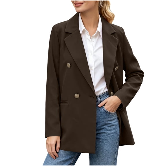 Xinsrenus Women’s Loose Suit Jacket Basic Solid Color Lapel Button front Blazer Versatile Business Work Uniform