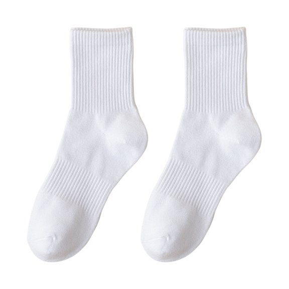 Xinwanna 1 Pair Autumn Winter Unisex Socks Middle Tube Solid Color Moisture Absorption Stretchy Men Women Knitted Socks for Daily Wear (White,One Size)
