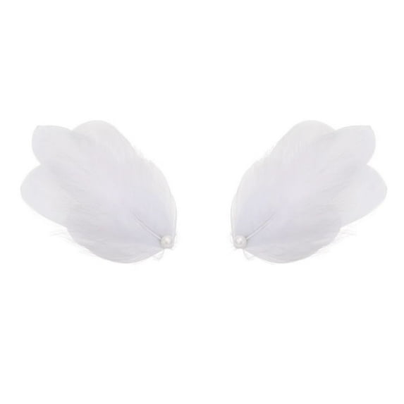 Xinwanna 1 Pair Bridal Wedding Hairpins Soft Feather Faux Pearl Anti-slip High-end Lightweight Colorfast Party Cocktail Banquet Head Decoration Headdress Feather Side Clips (White)