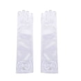 thumbnail image 1 of Xinwanna 1 Pair Children Performance Gloves Faux Pearl Bow Decor Solid Color Full Fingers Satin Flower Girls Gloves Princess Style Cosplay Gloves (White), 1 of 13