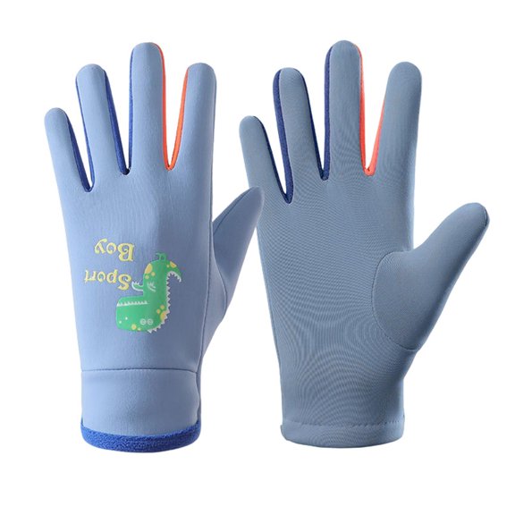 Xinwanna 1 Pair Children Winter Gloves Waterproof Sport Gloves for 3-15Y Touchscreen High Elasticity Reflective Dinosaur Pattern Outdoor Playing Ski Gloves (Blue,S)