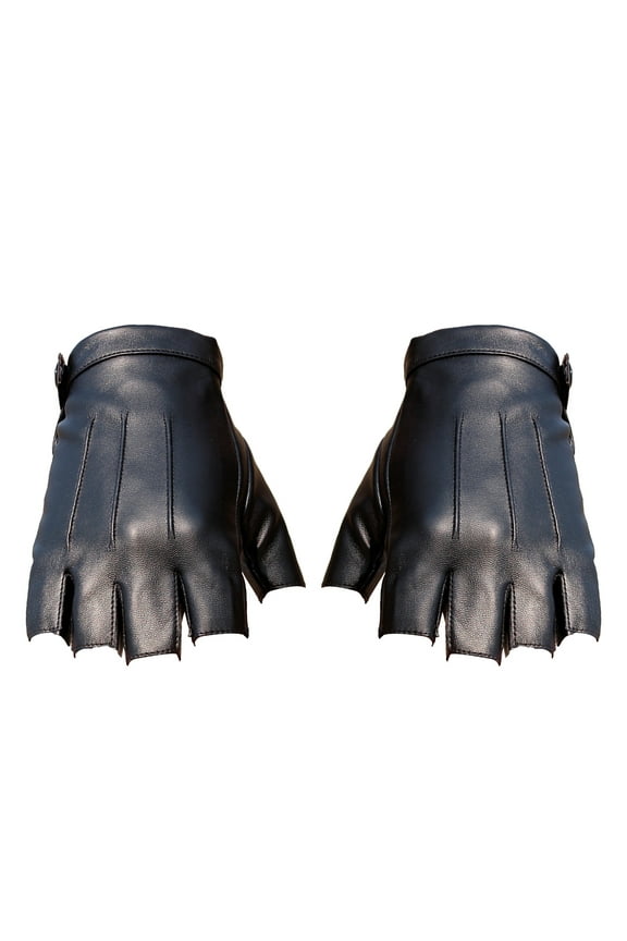 Xinwanna 1 Pair Faux Leather Gloves Half Fingers Smooth Waterproof Adjustable Wrist Solid Color Unisex Driving Outdoor Sports Halloween Gloves Cosplay Costume (Black)