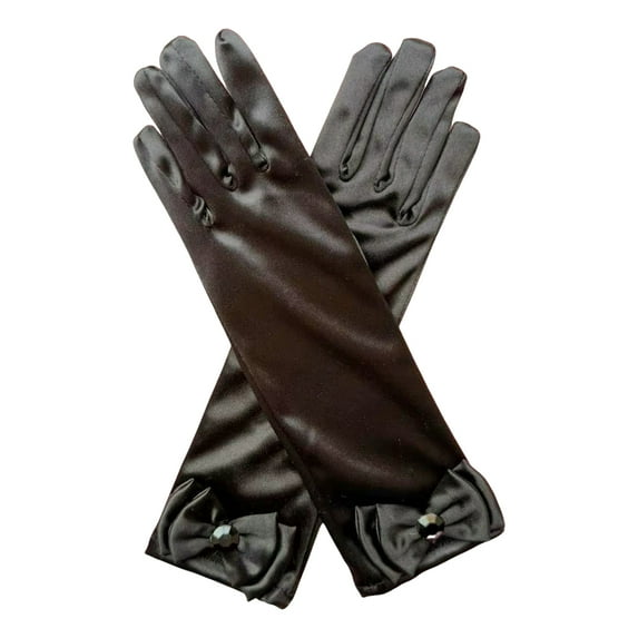 Xinwanna 1 Pair Kids Gloves Rhinestones Inlaid Bowknot Decor Bright Color Gloves Performance Stage Princess Gloves (Black,One Size)