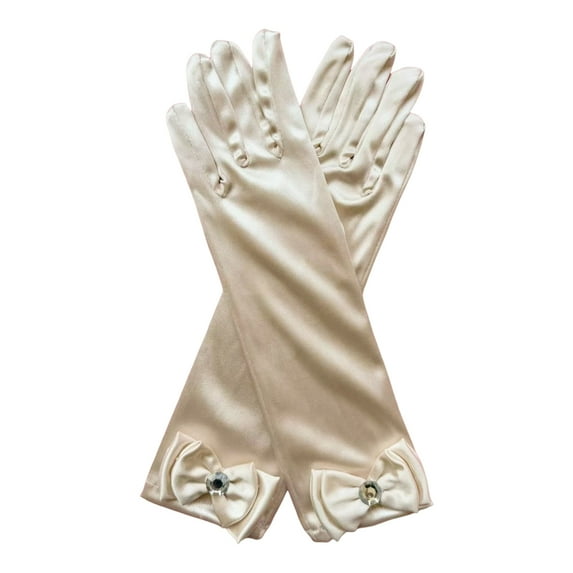 Xinwanna 1 Pair Kids Gloves Rhinestones Inlaid Bowknot Decor Bright Color Gloves Performance Stage Princess Gloves (Champagne,One Size)