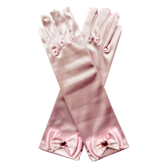 Xinwanna 1 Pair Kids Gloves Rhinestones Inlaid Bowknot Decor Bright Color Gloves Performance Stage Princess Gloves (Light Pink,One Size)
