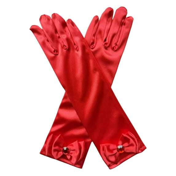 Xinwanna 1 Pair Kids Gloves Rhinestones Inlaid Bowknot Decor Bright Color Gloves Performance Stage Princess Gloves (Red,One Size)