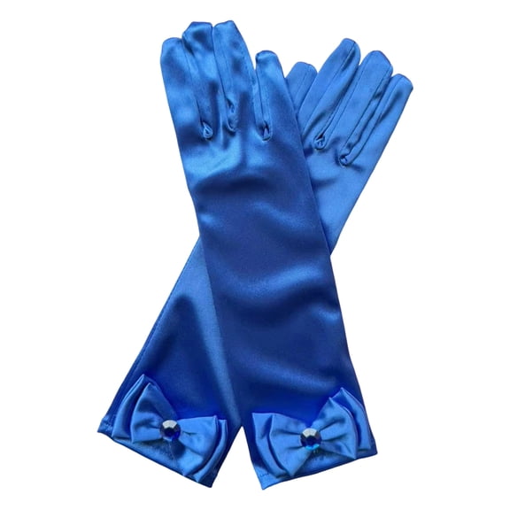 Xinwanna 1 Pair Kids Gloves Rhinestones Inlaid Bowknot Decor Bright Color Gloves Performance Stage Princess Gloves (Royal Blue,One Size)