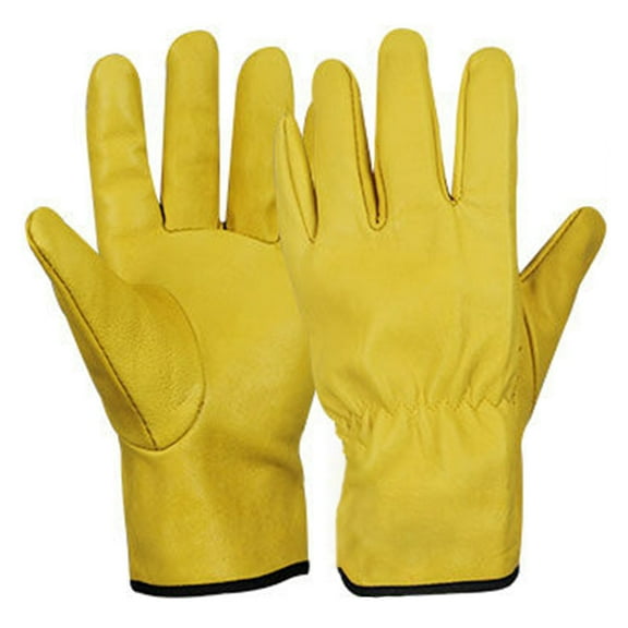 Xinwanna 1 Pair Labor Gloves Adjustable Wrist Five Fingers Heat-resistant Thick Wear-resistant Safety Work Builder Gloves Mechanic Welding Gloves Carpentry Gardening Gloves (Yellow,25cm/9.84")