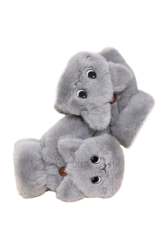 Xinwanna 1 Pair Winter Half Finger Gloves Cartoon Cat Decor Thick Plush with Finger Cap Anti-slip Student Writing Gloves Typing Gloves for Outdoor or Home Use (Grey,One Size)