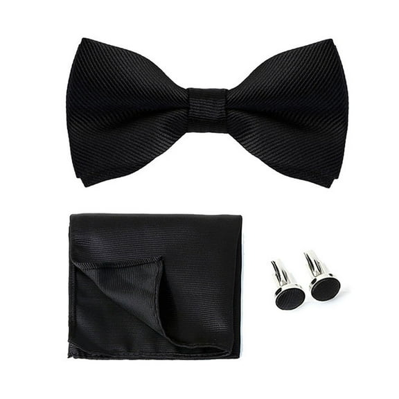 Xinwanna 1 Set Men Bow Tie Kit Solid Color Bow Tie Kerchief Cufflinks Set Weddings Business Events Outfit Accessories (Black)