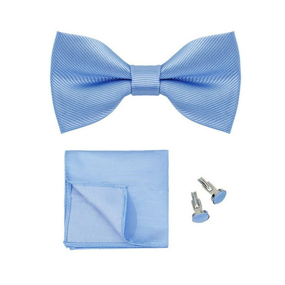 Xinwanna 1 Set Men Bow Tie Kit Solid Color Bow Tie Kerchief Cufflinks Set Weddings Business Events Outfit Accessories (Blue)