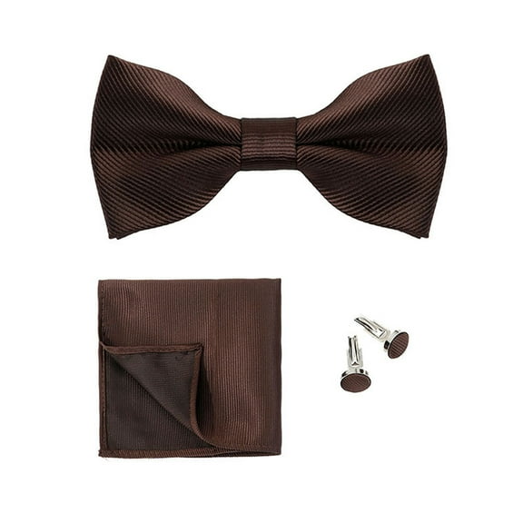 Xinwanna 1 Set Men Bow Tie Kit Solid Color Bow Tie Kerchief Cufflinks Set Weddings Business Events Outfit Accessories (Brown)