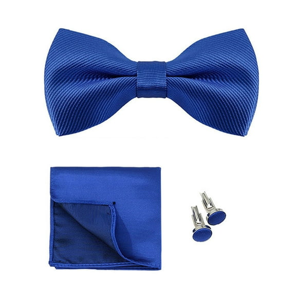 Xinwanna 1 Set Men Bow Tie Kit Solid Color Bow Tie Kerchief Cufflinks Set Weddings Business Events Outfit Accessories (Dark Blue)