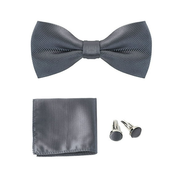 Xinwanna 1 Set Men Bow Tie Kit Solid Color Bow Tie Kerchief Cufflinks Set Weddings Business Events Outfit Accessories (Grey)