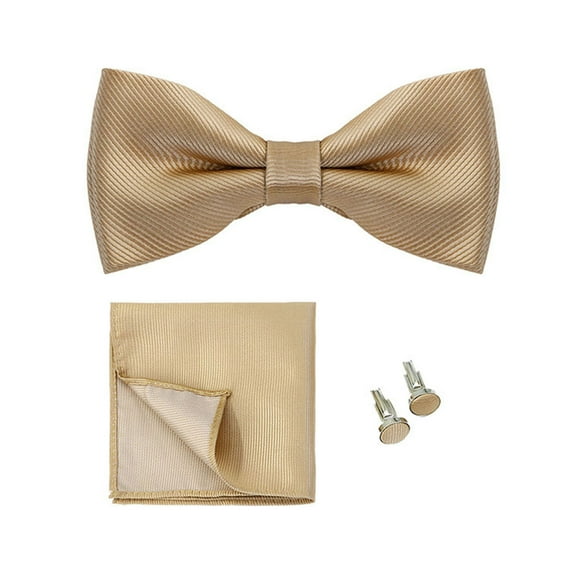 Xinwanna 1 Set Men Bow Tie Kit Solid Color Bow Tie Kerchief Cufflinks Set Weddings Business Events Outfit Accessories (Khaki)
